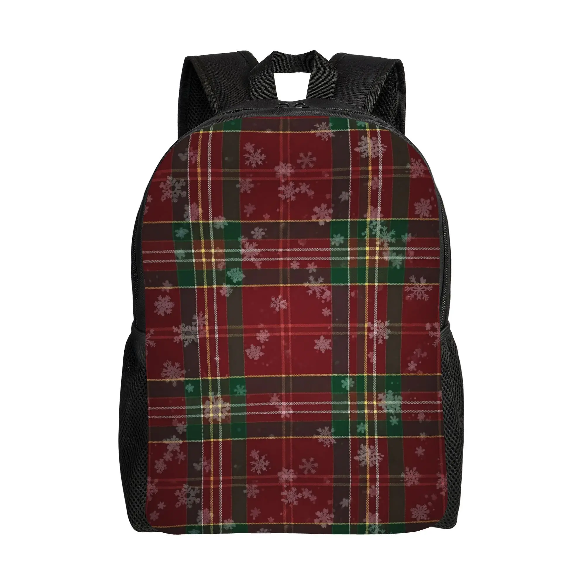 

5 Christmas plaid classic twill backpacks with snowflake pattern | Minimalist design, single compartment, clean and stylish