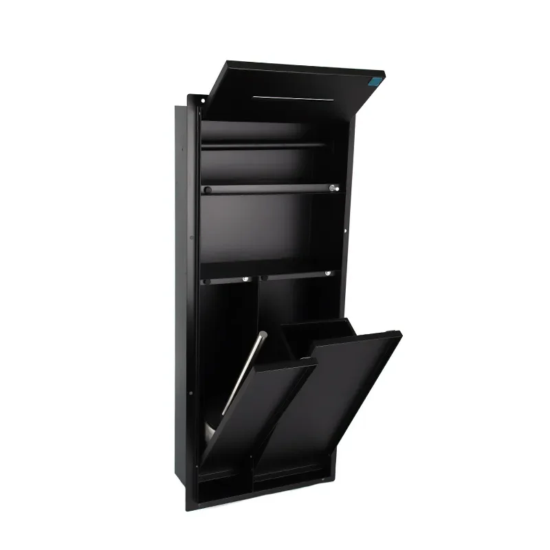 304 Stainless Steel Wall Mounted Bathroom Niche Shelf with Toilet Brush Holder and Trash Can Rack Embedded Cabinet Storage