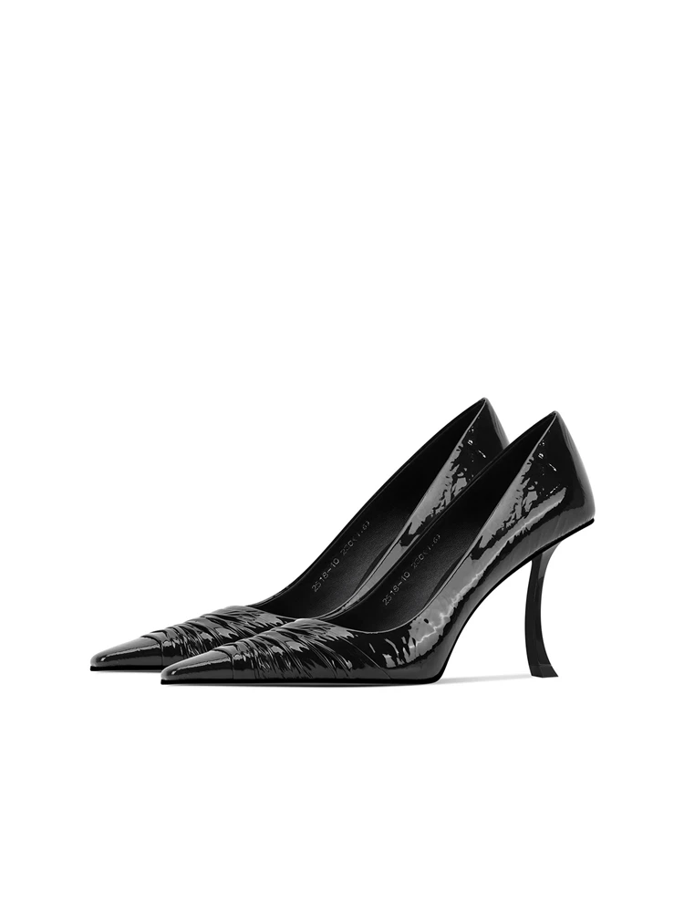

Thin high heels autumn new pointed shallow patent leather wrinkled special-shaped heels banquet dress versatile women's shoes