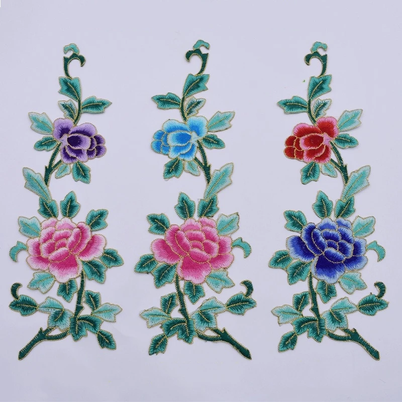 1 Pairs Chinese Embroidery Patch Ethnic Costume Applique for Hanfu Stage Clothing Traditional Dress Iron on Sew on Supplies