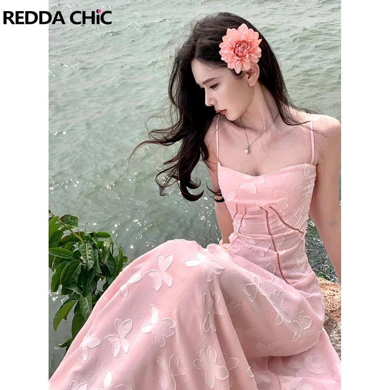 REDDACHiC Abito da donna con ricamo floreale Abito con lacci testurizzato cavo e svasatura Abito da festa maxi lungo Abiti estivi da sposa