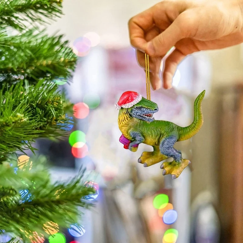 Adornos colgantes para árboles Navidad, dinosaurio con sombrero Navidad, regalo para niños