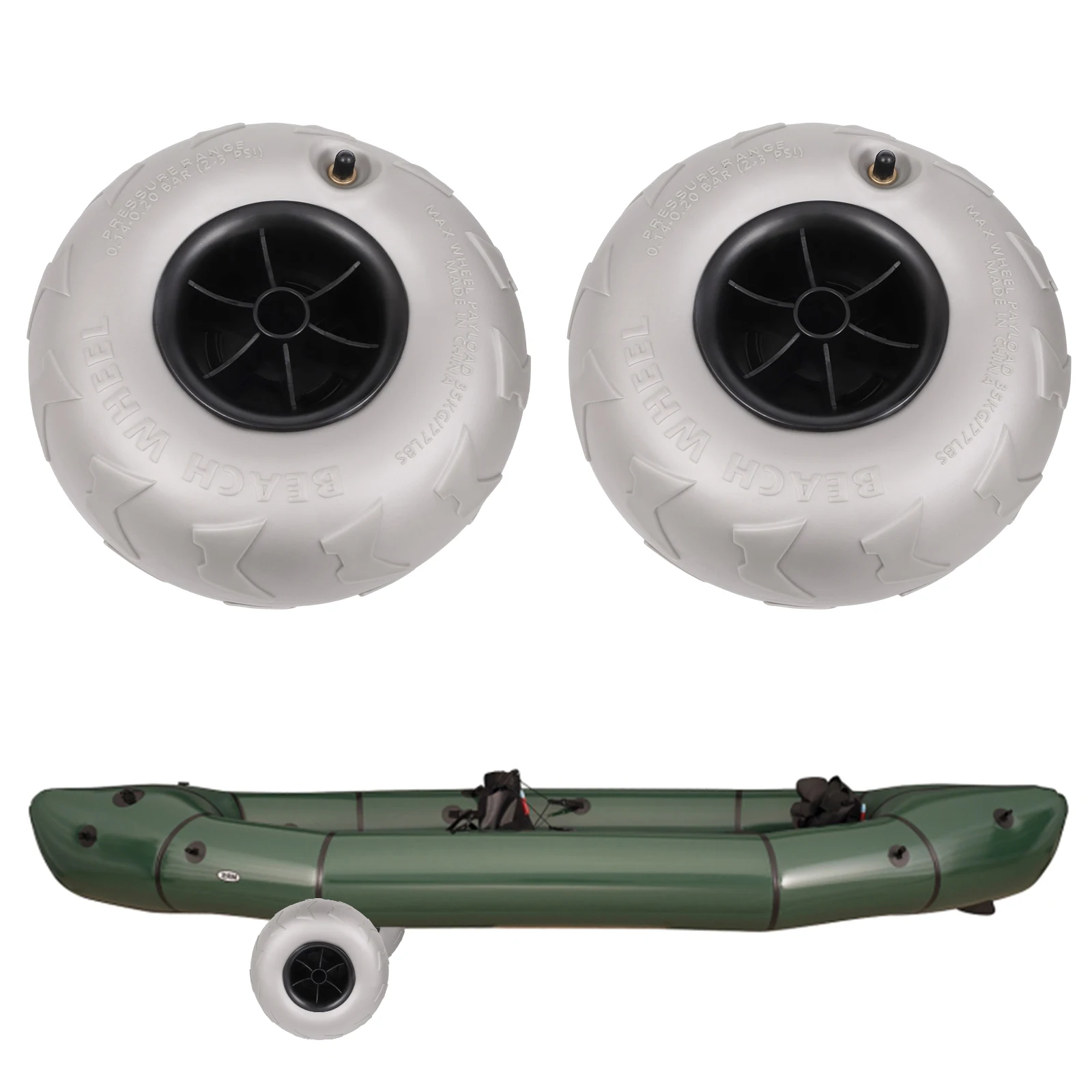 عجلات شاطئ متينة لسهولة النقل، هيكل PVC شديد التحمل، أقصى حمولة 88.18 رطل، مضادة للانزلاق، مثالية لقوارب الكاياك