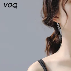VOQ Silver Color Leaf Tassel Drop Earrings Ladies Wedding Fashion Jewelry Gift