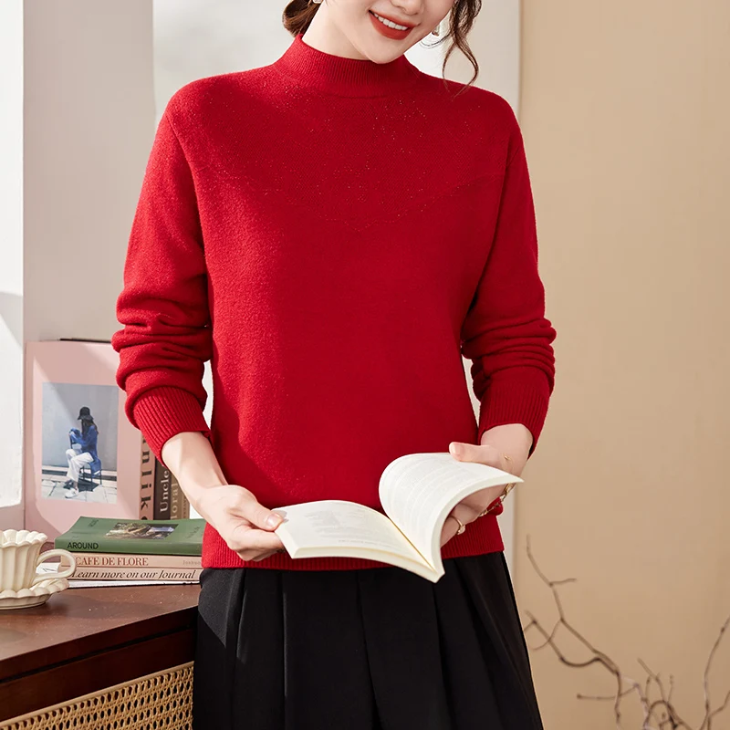 

Модный вязаный базовый свитер для женщин среднего возраста, зимняя одежда 2024, новинка осенне-зимнего сезона, брендовый женский топ