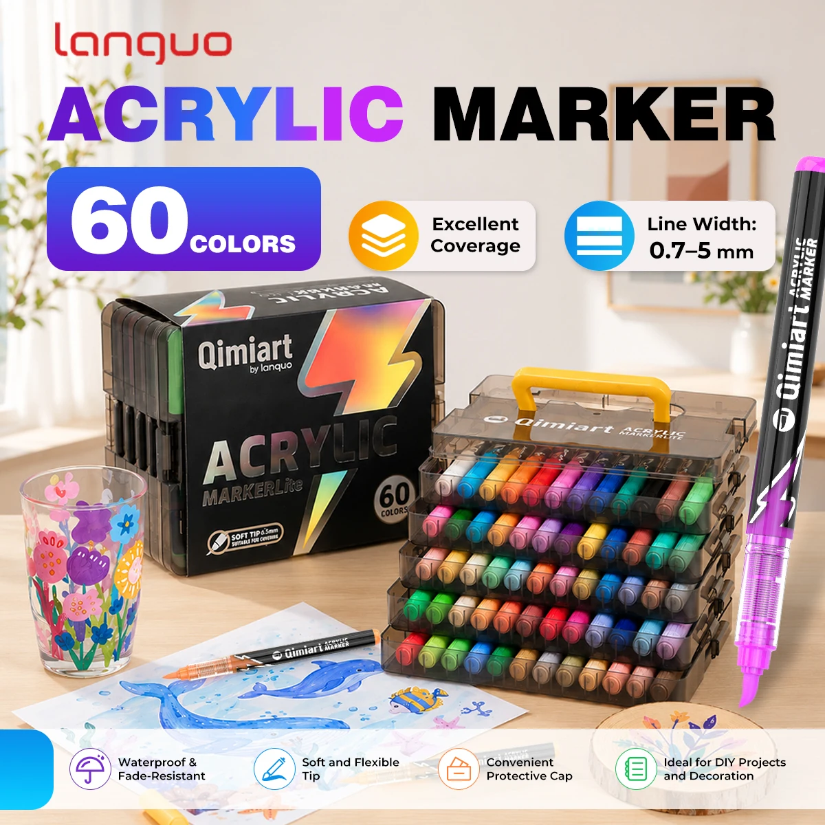 

Languo 60/36/24 Colors Acrylic Paint Markers,Student Art Professional Drawing Soft Tip Markers, Compac