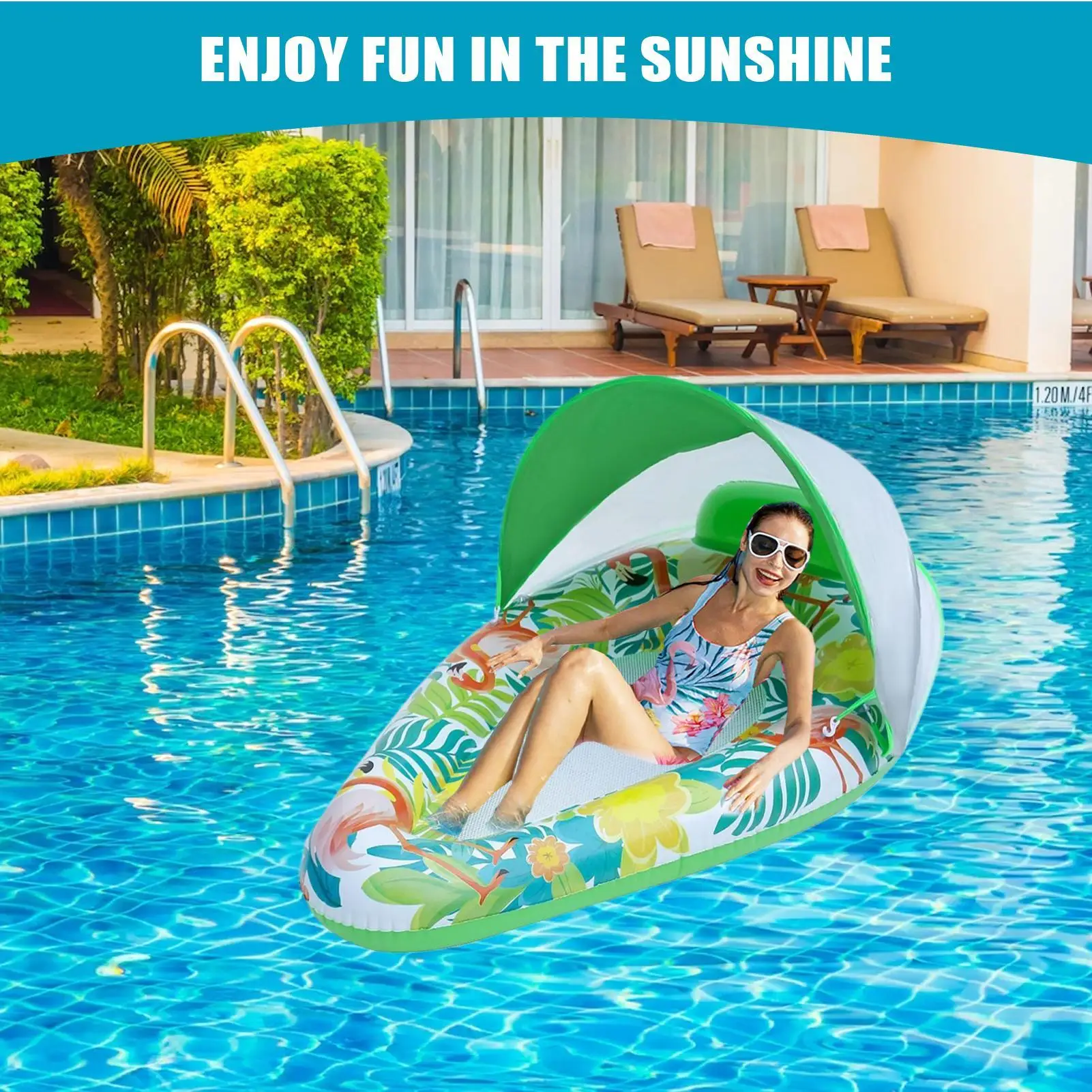 Flotadores de piscina con dosel, balsa inflable para piscina con protección solar para deportes, niños pequeños, playa, mar, isla de natación de primavera