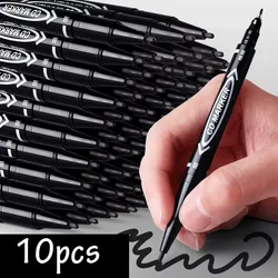 10Pcs/set Double Tip Art Black/Blue/Red ink Permanent Paint Marker Pen for Plastic Wood Stone Metal Glass Doodling Marking Graff
