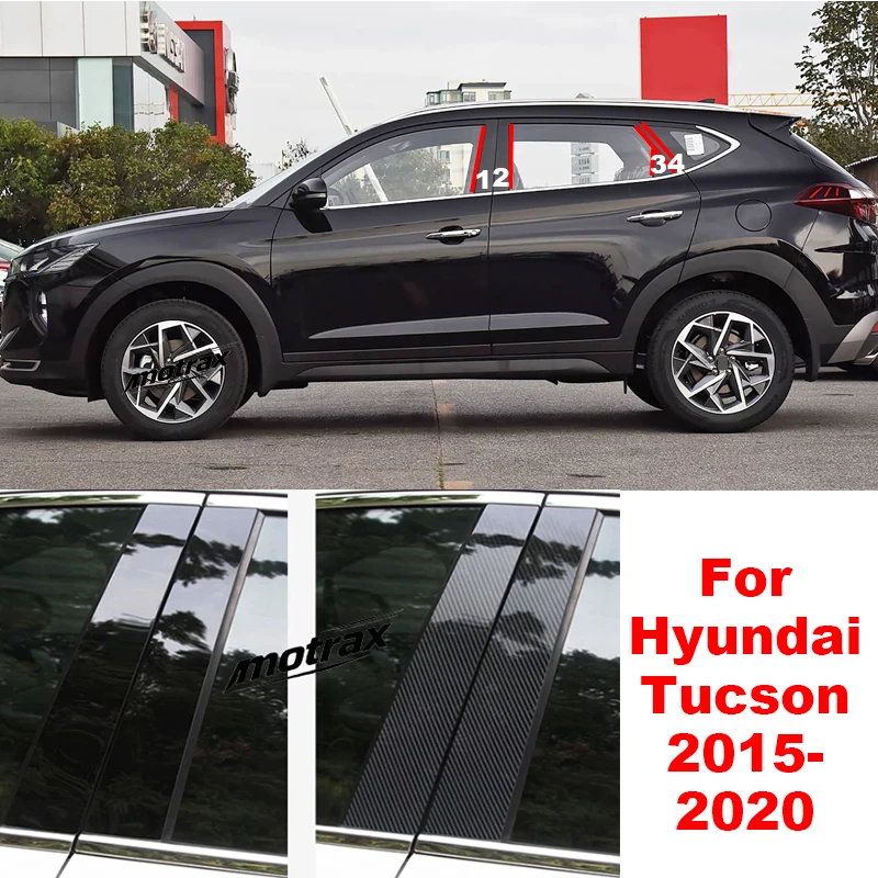 For Hyundai Tucson TL MK3 2015-2020 Car Door Window Middle Column Trim Protection PC Black Strip Decoration Sticker Accessories