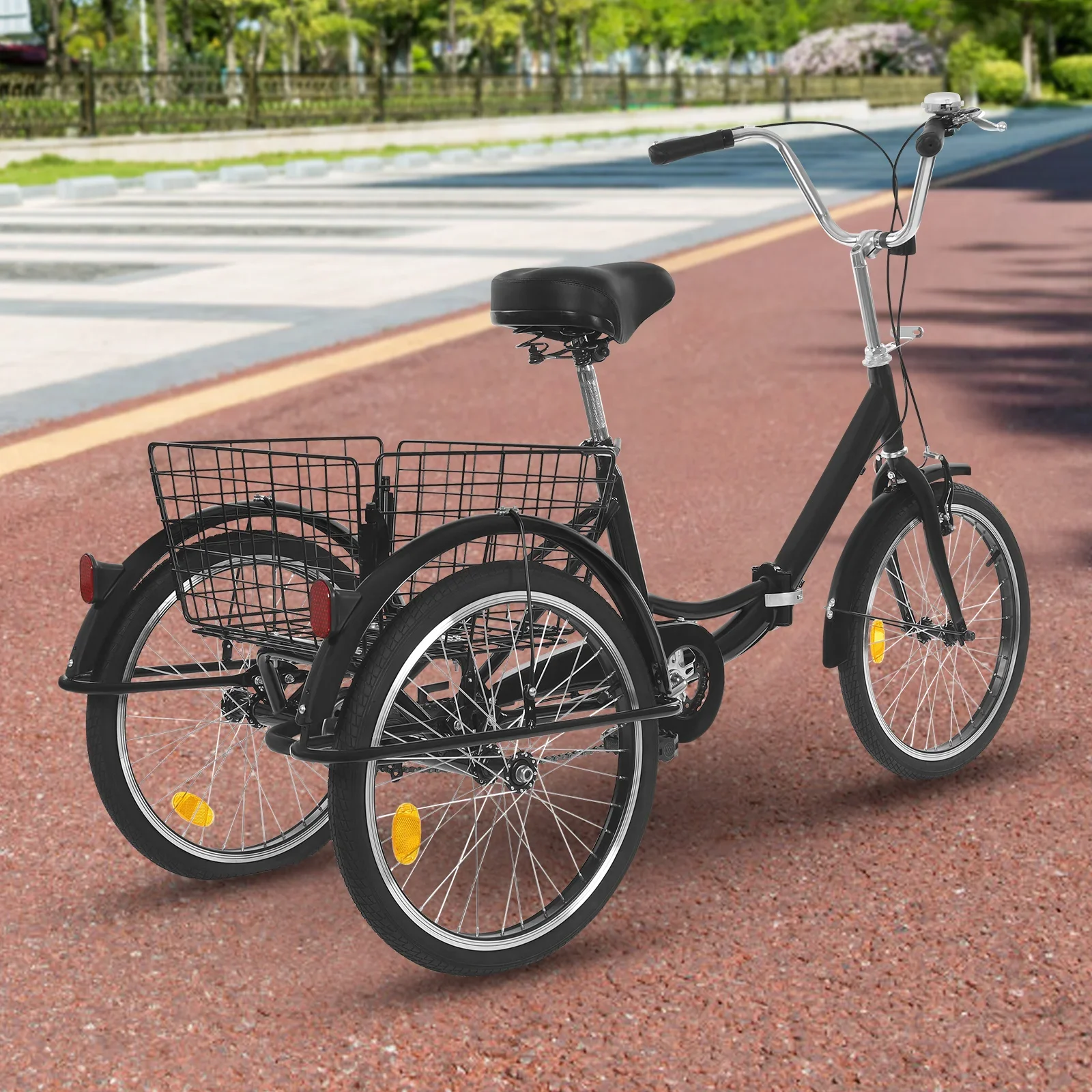 20Inch Black Folding Tricycle Bike About 120 kg/264.55lb Load Capacity Adult Tricycle for Towns Beaches Bicycle Lanes