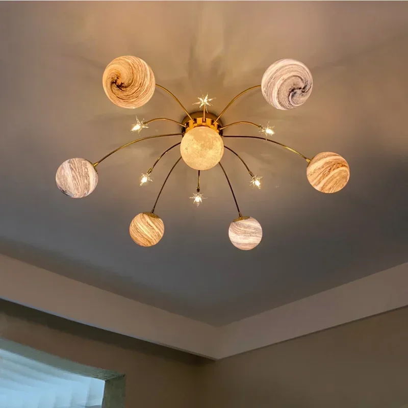 

LED planet chandelier Living room Children Girl Boy Kids room chandelier Indoor home ceiling decor Glass Ball Chandelier