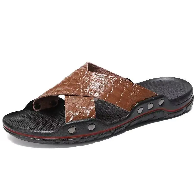 

2026 Summer Men's Slip-On Sandals Fashion Design With Simple Lines Anti-Slip Wear-Resistant Perfect Beach Leisure Wear 38--48