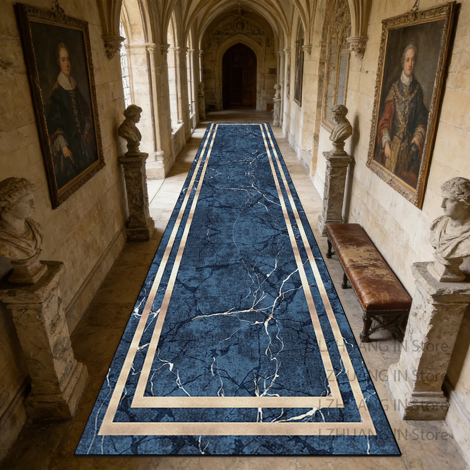 Luxury Marble Style Washable Long Runner Rug Decoration Home Non-slip Hallway Carpet Lint-free Foldable Long Corridor Floor Mats
