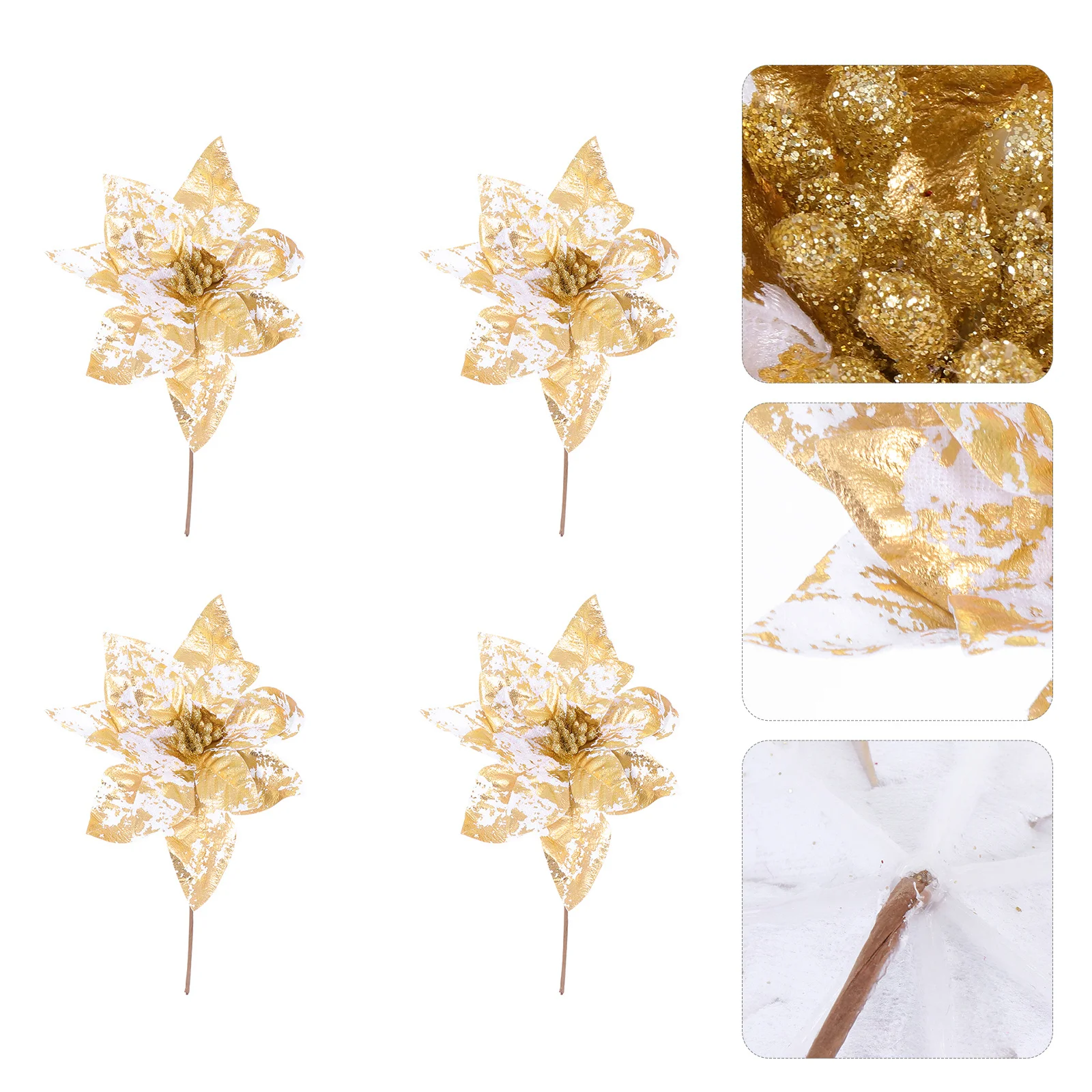 

4Pcs Xmas Tree Flowers - Vivid Artificial Flower Decor for Christmas Festival Glitter Layout Holiday Seasonal Decor