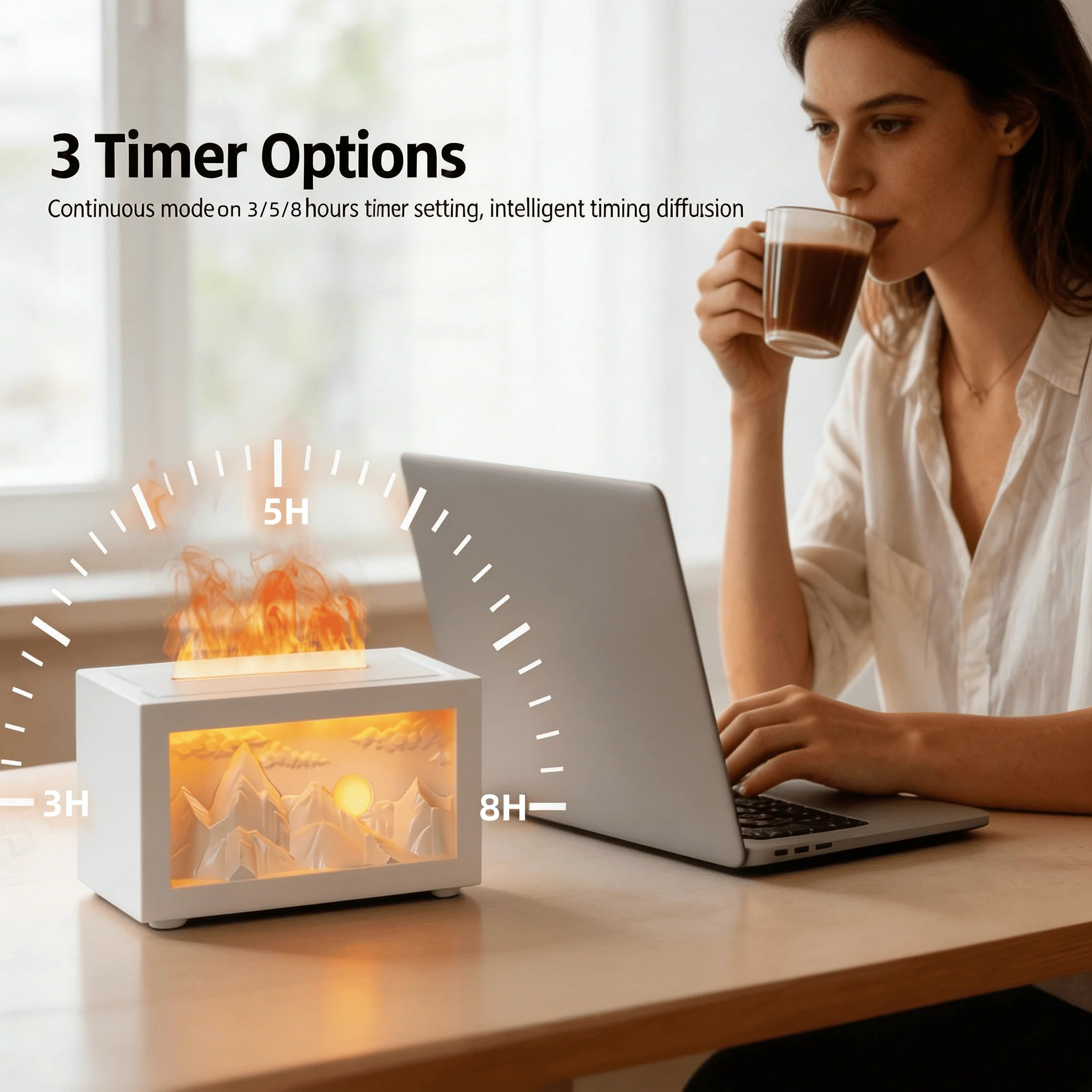 

2026 New Sunrise Golden Mountain themed air diffuser humidifier, aromatherapy essential oil diffuser, ultrasonic aromatherapy humidifier with timer, suitable for home, bedroom, office, yoga room.
