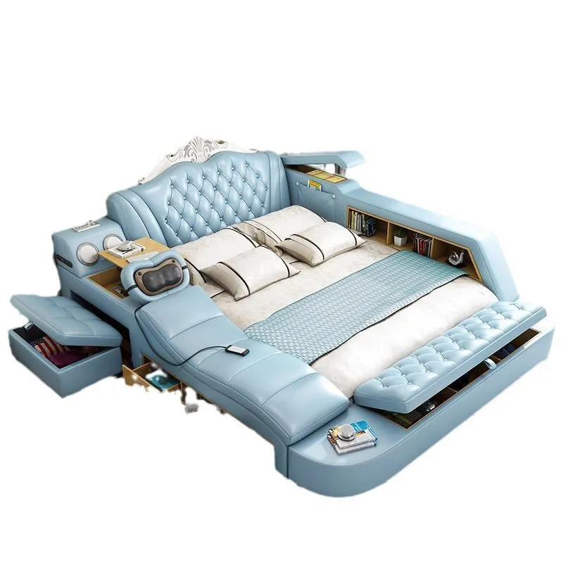 

Tatami, leather bed, master bedroom, modern, simple, leather, European, multi functional, massage, storage, smart