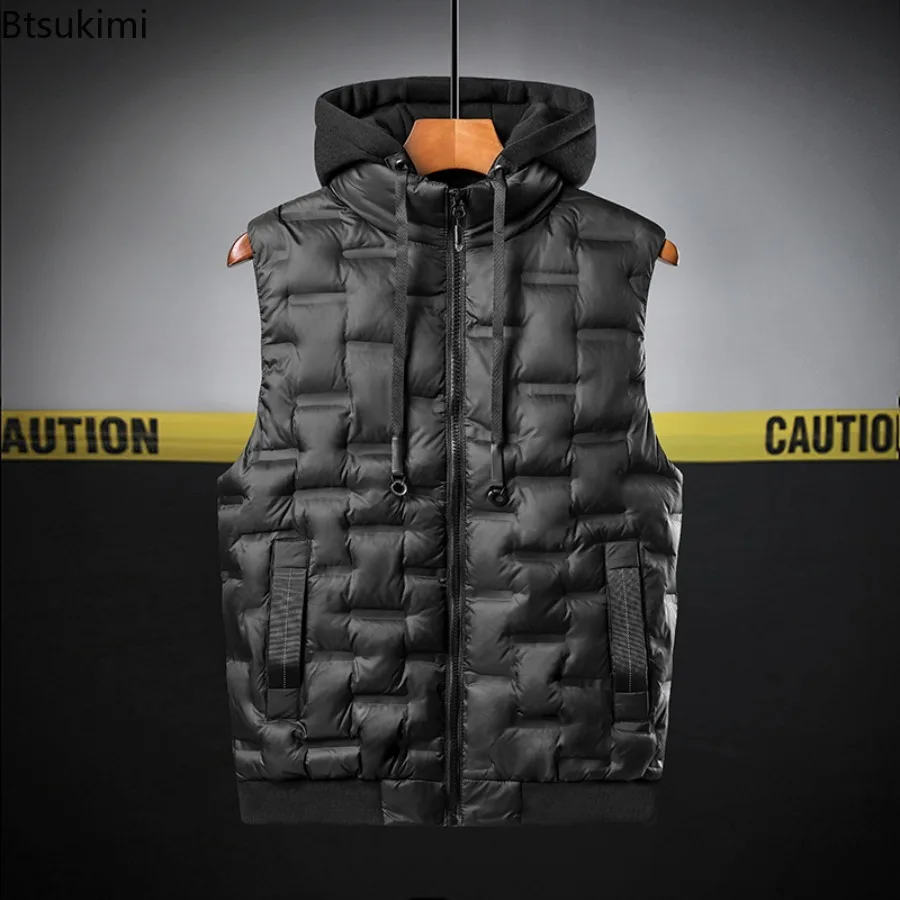 

Hot Sale New Men's Thicken Down Cotton Vests Korean Fashion Casual Sleeveless Hooded Jackets Autumn Winter Male Warm Waistcoats