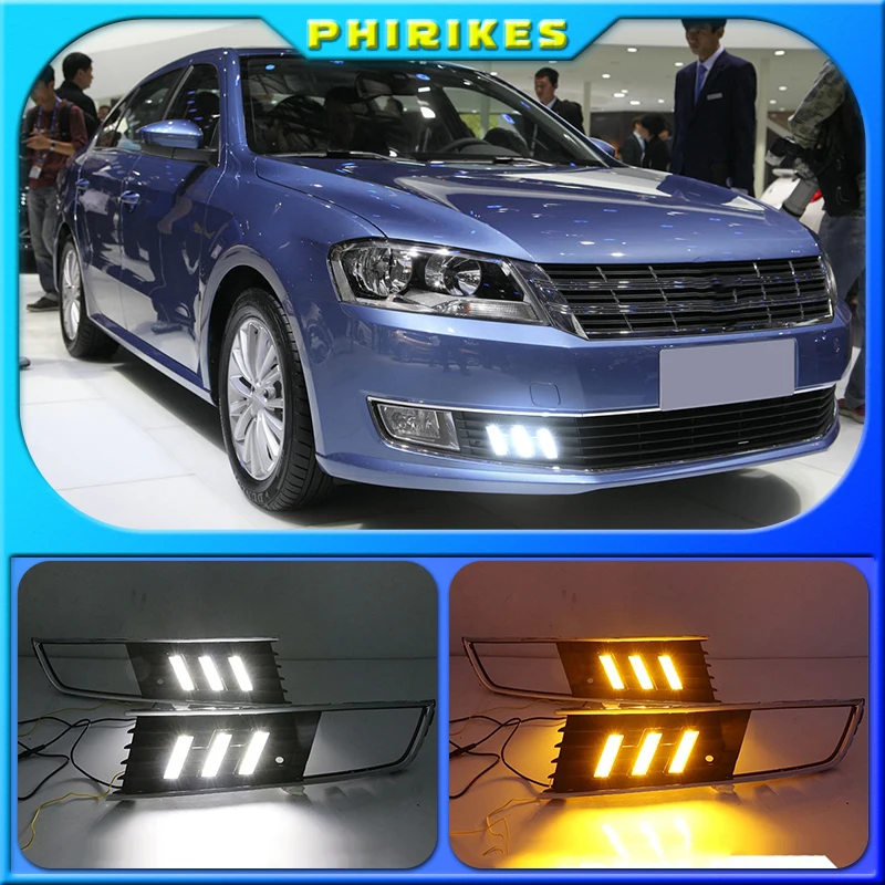 

1 Pair For Volkswagen VW Lavida 2013 2014 with Yellow Trun Signal Light Blue Night Lamp LED DRL Daytime Running Light