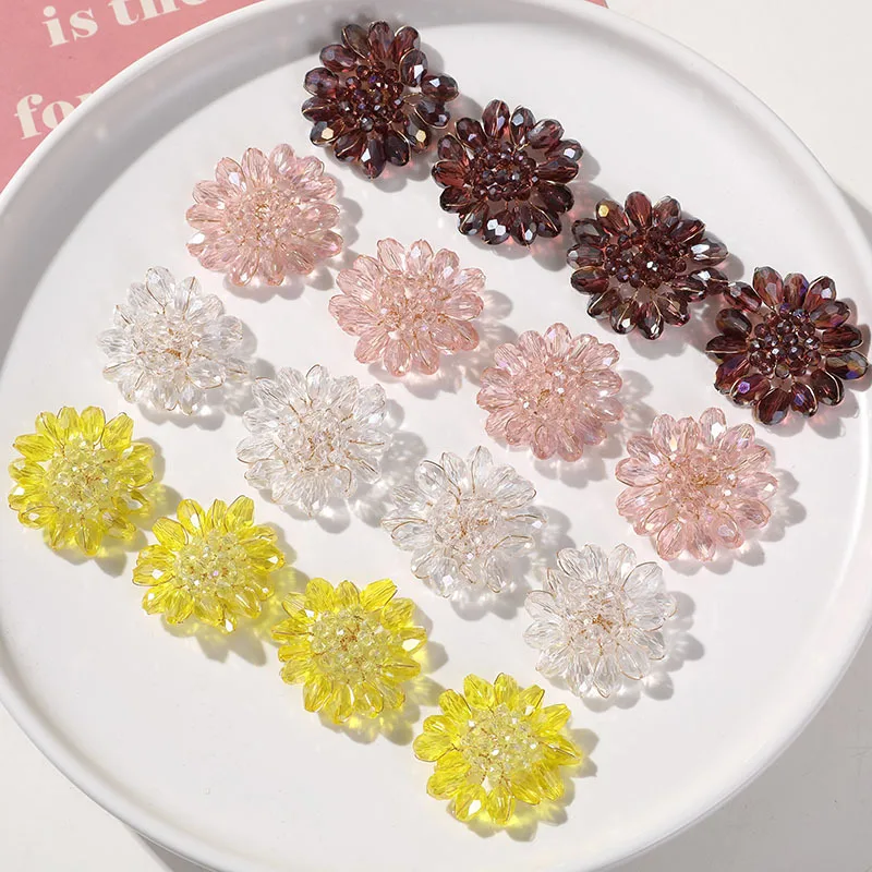 2pcs Korean temperament super fairy fantasy crystal flower DIY hand woven beaded hair clip hair ornament earrings material