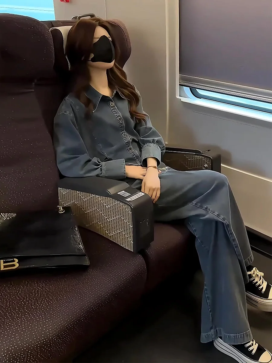 Retro hong kong sle denim conjunto feminino primavera 2025 novo high-end calças de perna larga terno de duas peças el faion conjunto