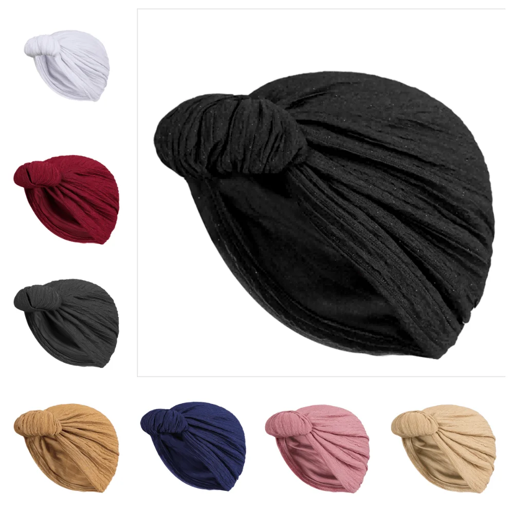 

RIMAIRE 2024 Silver Silk Bull Horn Cap Turban 8 Colors Hat Hijab