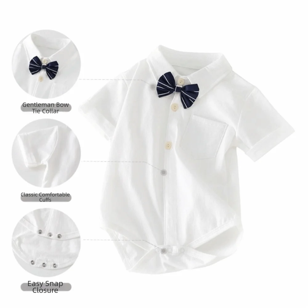 100% Cotton Baby Onesie Detachable Bow Tie Long Sleeve Short-sleeved Romper Gentleman Tie Triangle Bodysuit Baby Boy Clothes
