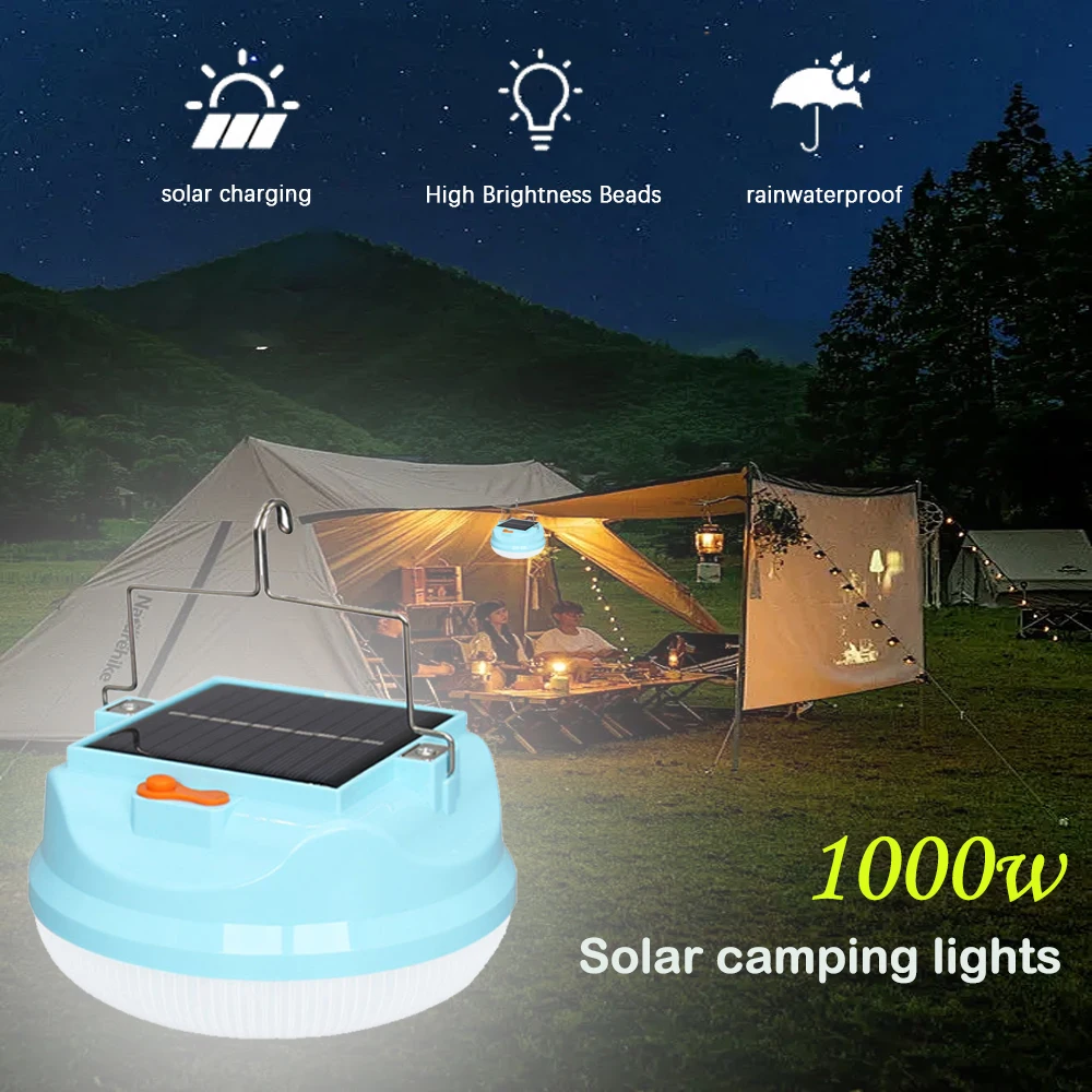 Solar LED Camping Light Waterproof Rechargeable Tent Lamp Portable Lanterns Emergency Lights Market Lamp Energy Saving Bulb