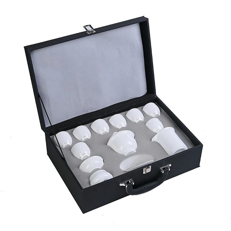 High-grade suet jade ice seed jade porcelain tea set company business gift