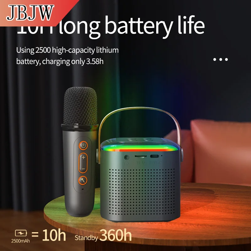 

JBJW Y1 Mini Karaoke Bluetooth Speaker with Dual Noise Reduction Microphone 10W High-power HIFI Subwoofer for Outdoor Parties