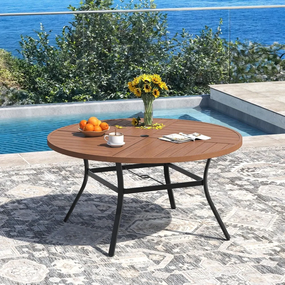 

50" Round Outdoor Patio Dining Table for 6, All-Weather Metal Steel Slatted Patio Table with 1.57" Adjustable, Customized