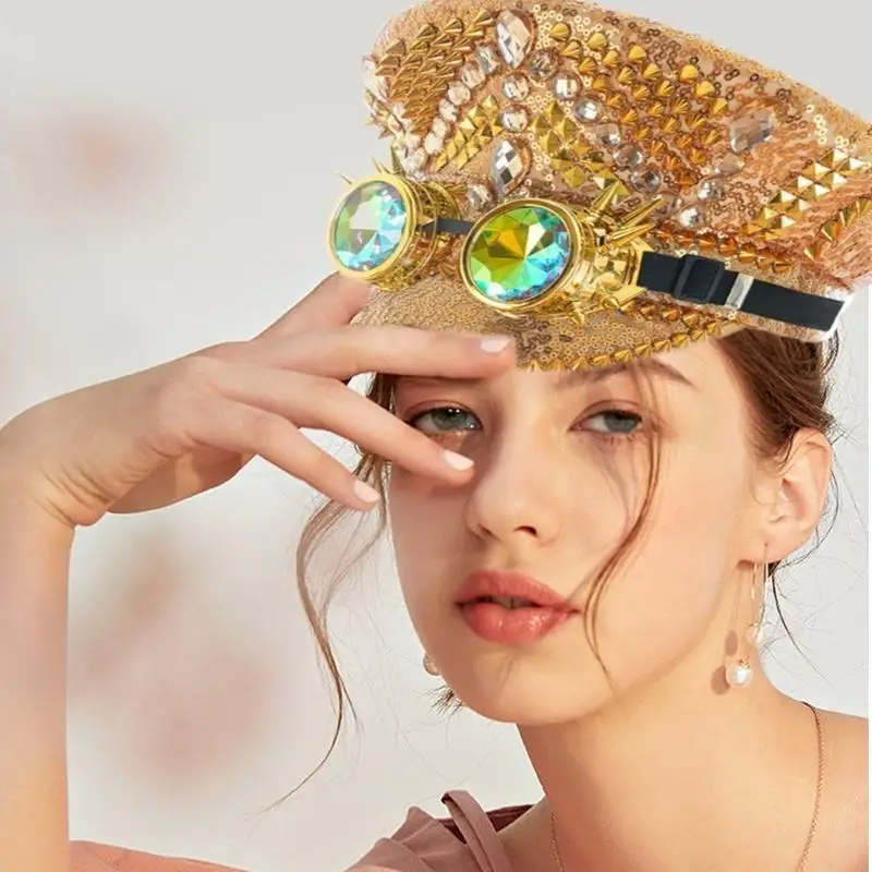 

652F золотые бриллианты готический панк-рок шляпа Хэллоуин костюм аксессуары вечеринка в ночном клубе