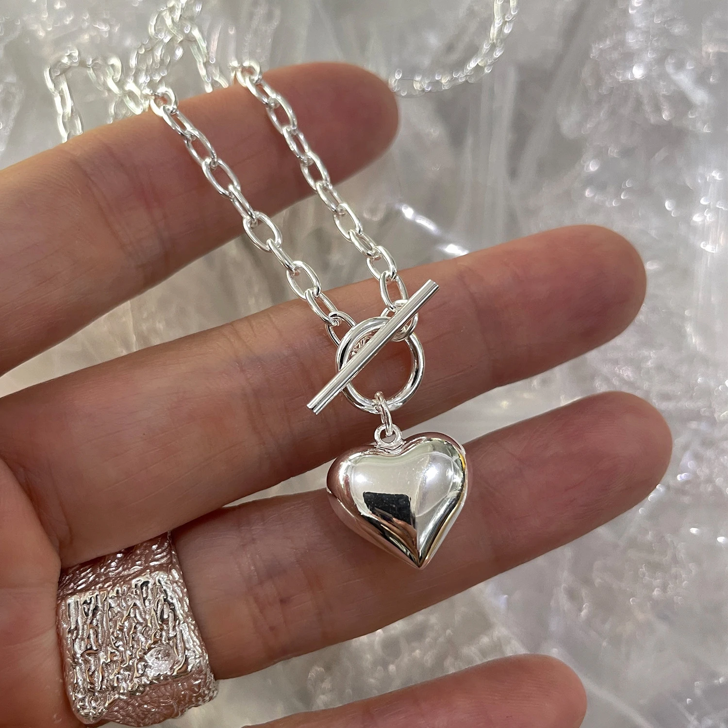 

925 Sterling Silver Necklace Heart Pendant OT Clasp Chain Geometric Punk for Women Girl Jewelry Gift Dropshipping Wholesale