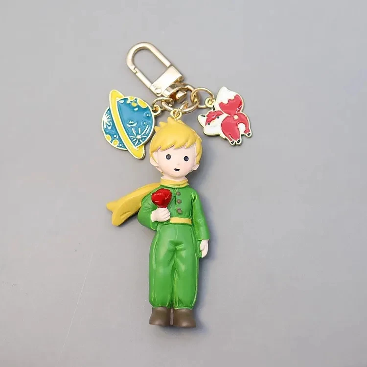 Lindo príncipe de dibujos animados mano madera tallada figura de zorro llavero DIY bolso de coche llavero colgante regalo del Día de San Valentín