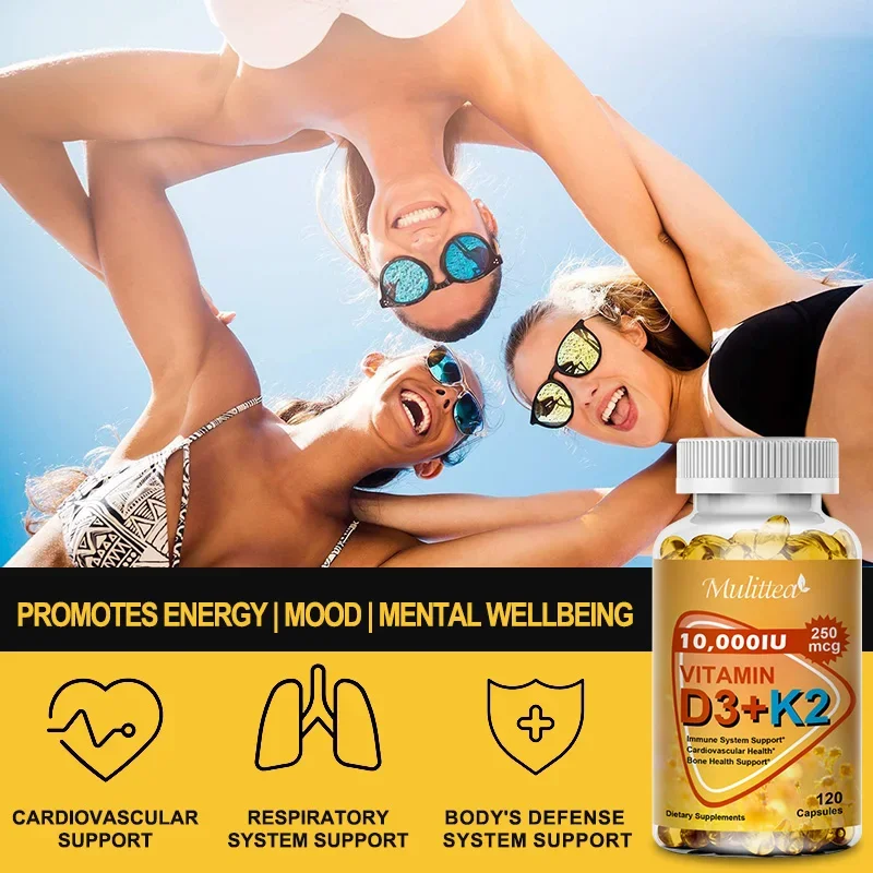 Mulittea Vitamin D3+K2 Capsules Help Regulate Calcium Metabolism Promote Bone Teeth and Skin Health Support Immunity