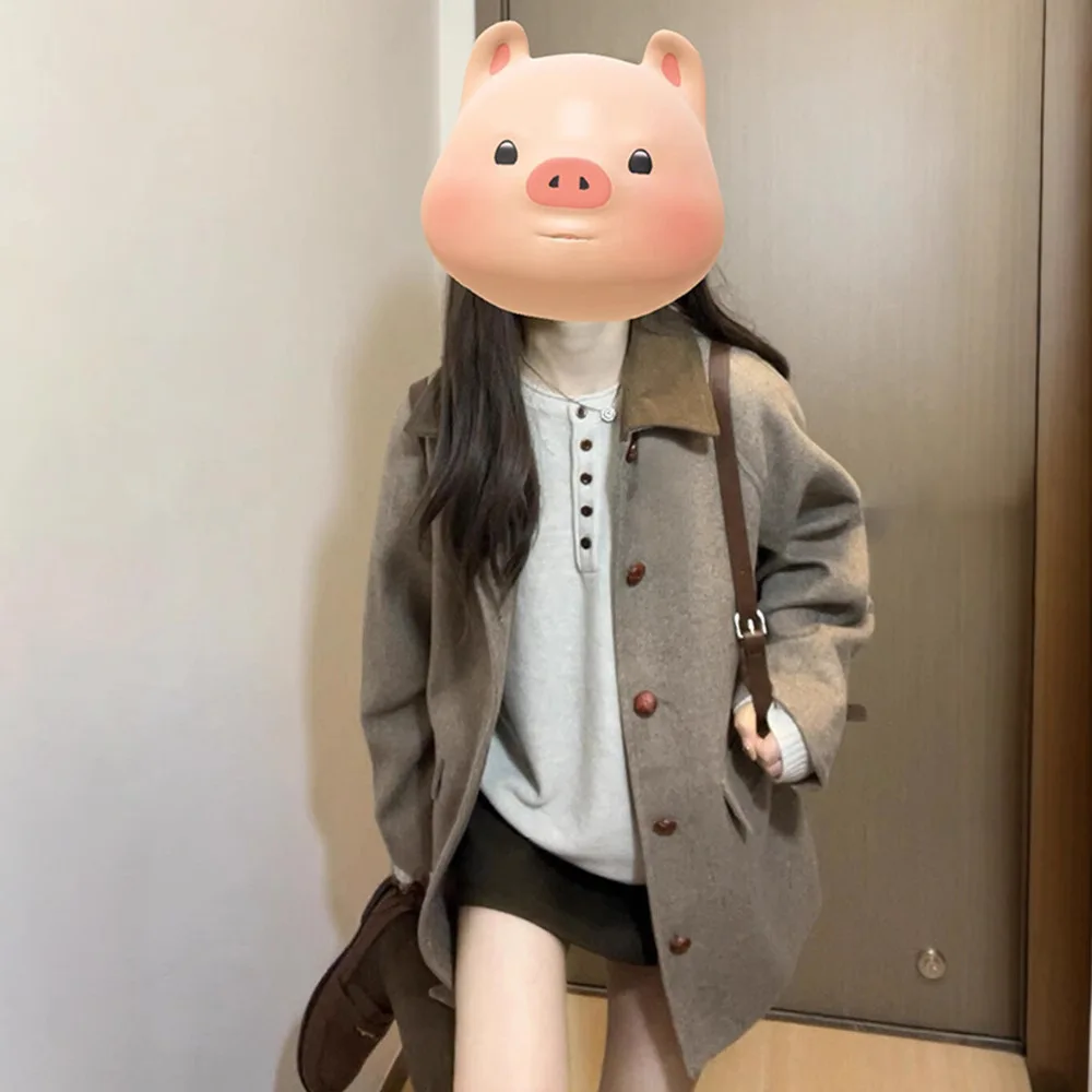 

Корейский стиль, короткое шерстяное пальто, женское осенне-зимнее новое модель, пальто премиум-класса с лацканами, ретро, сохраняющее тепло, элегантность, Ethereal