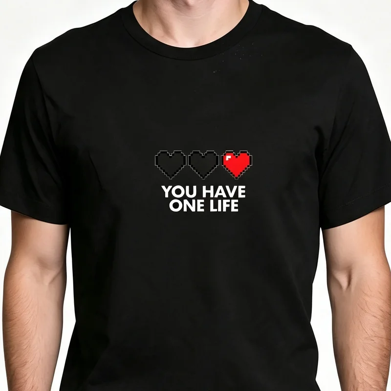 Retro Gaming Life - T-shirt Have One Life Pixel Hearts,
