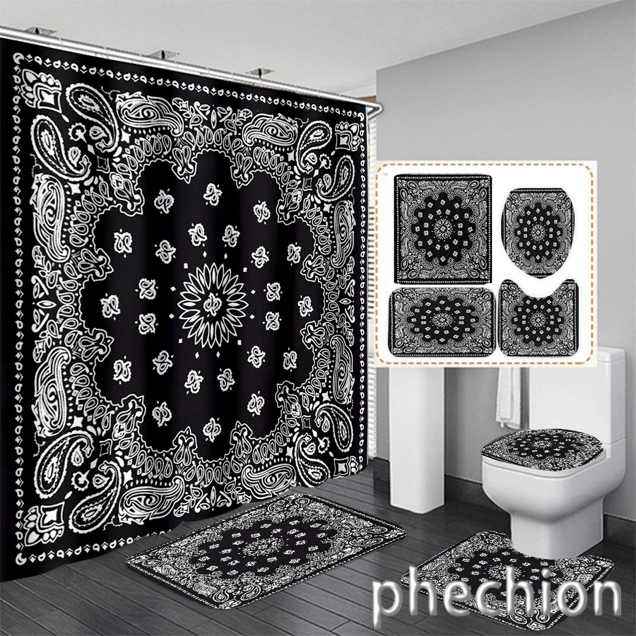 New 3D Print Hank Paisley Art Shower Curtain Waterproof Bathroom Curtain Anti-slip Bath Mat Set Toilet Rugs Carpet VR21