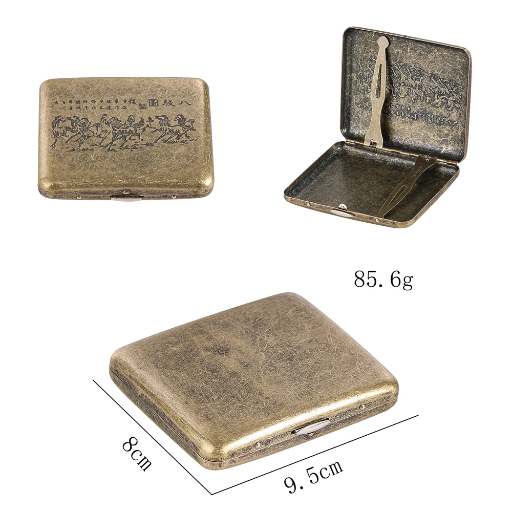 

Bronze Cigarette Case Eight Horses Pattern Chinese Traditional Culture for Men Gift Storage Box Retro Metal Tin Box New