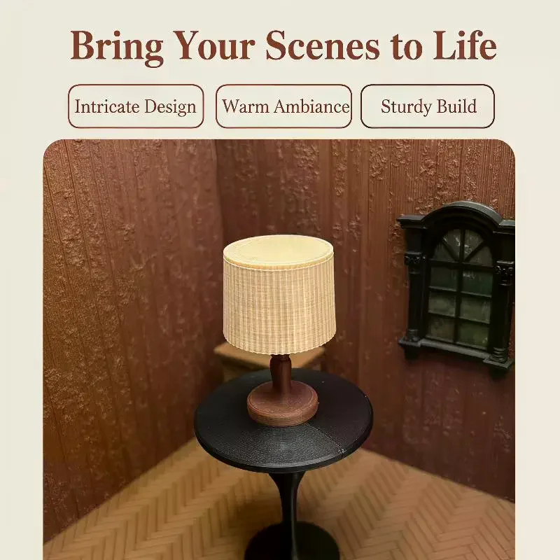Miniature Vintage Table Lamp With Warm LED Light Dollhouse Table Light Model Dollhouse Home Scene Decor Accessories