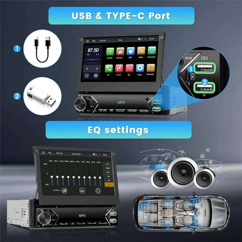 

Durable Single Din Car Stereo 7 Inch Retractable Touchscreen Car Radio Support Bluetooth FM Radio Mirror Link