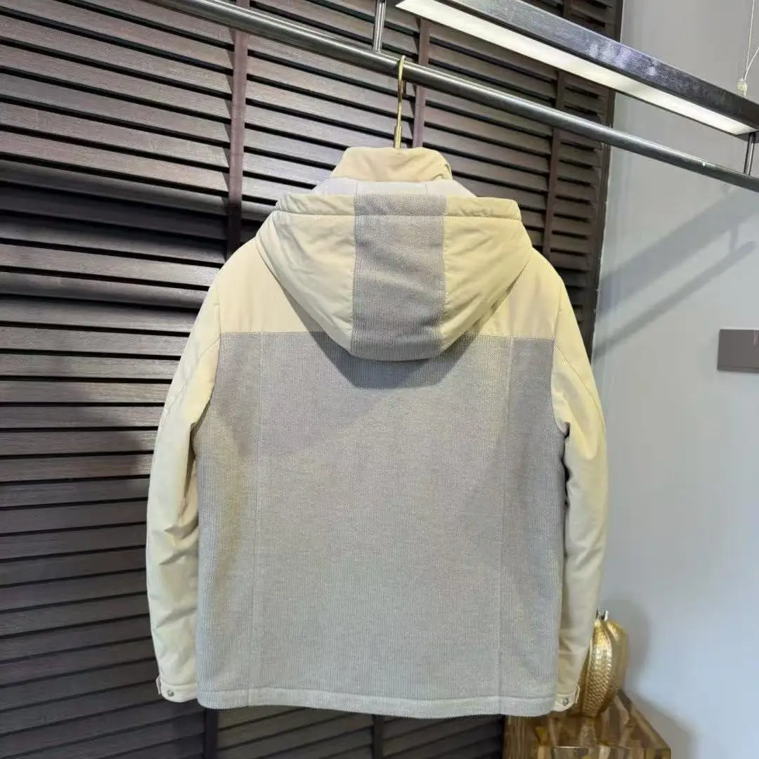 BC splicing hooded casual solid color down jacket