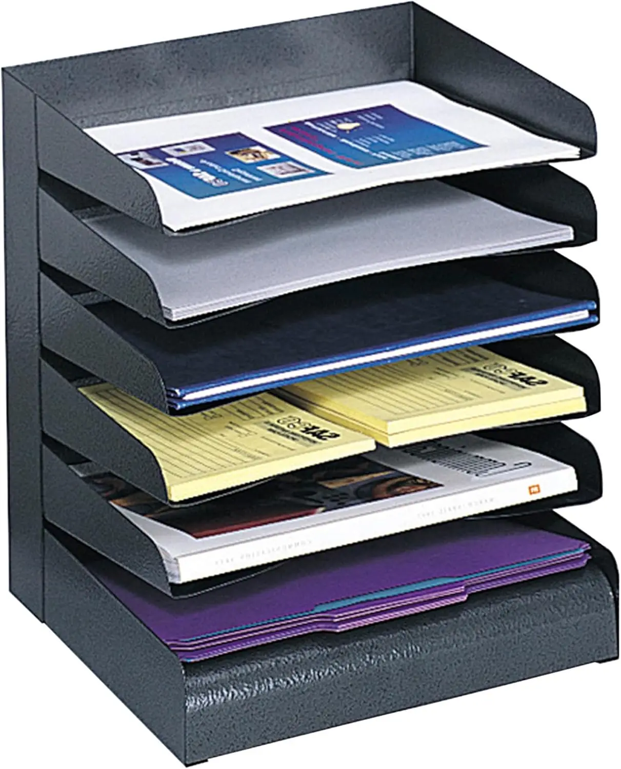 

6-Shelf Steel Desk Organizer, Commercial Grade Mail Sorter for Office and Classroom, Black