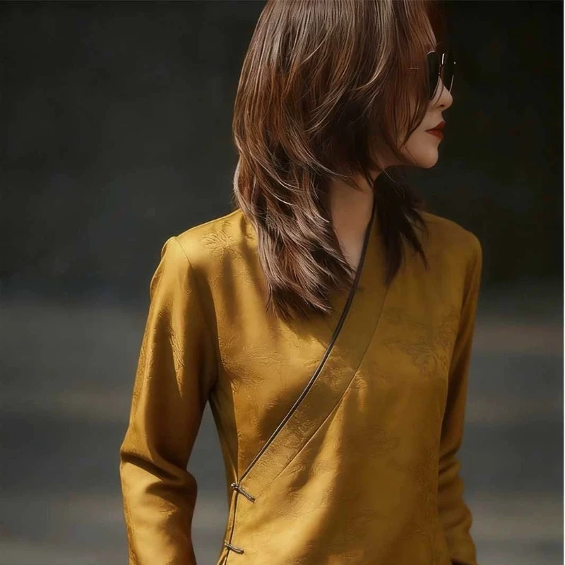 Chinese Style Women's Blouses Printed Vintage Shirts Fashion Loose Fit Spring/Summer Clothing Long Sleeve V-Neck Women Top
