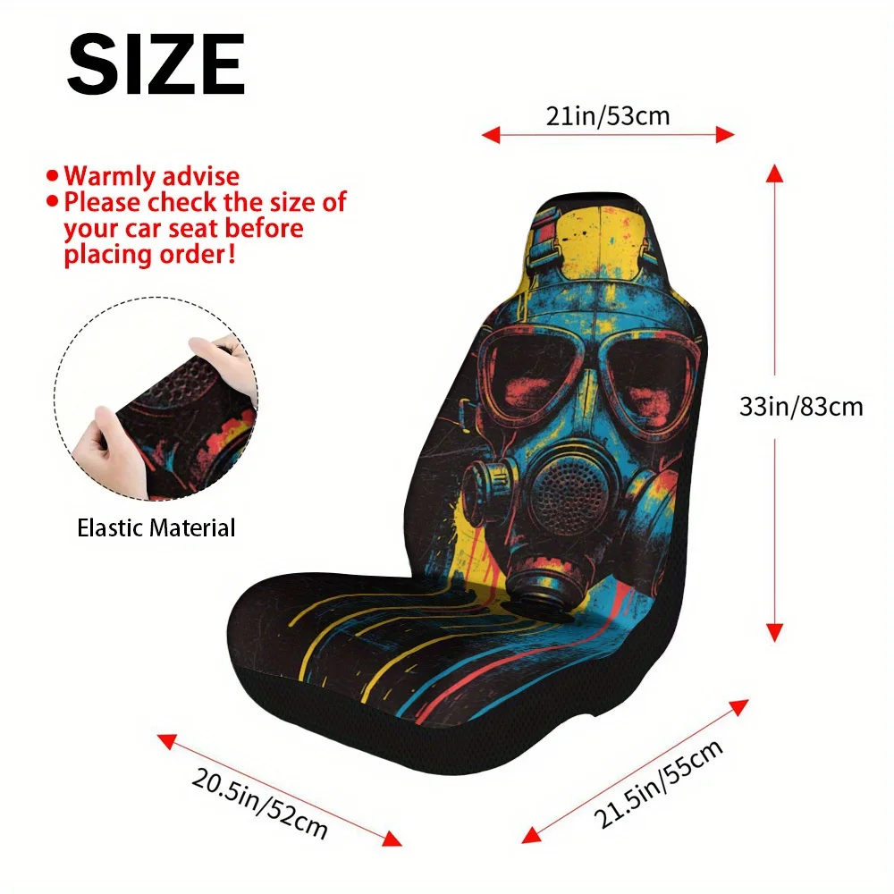 Set Of 2, Car Seat Covers With A Dripping Paint Gas Mask Design – Complete Set Of Protectors For Front Seats, Universally Compat