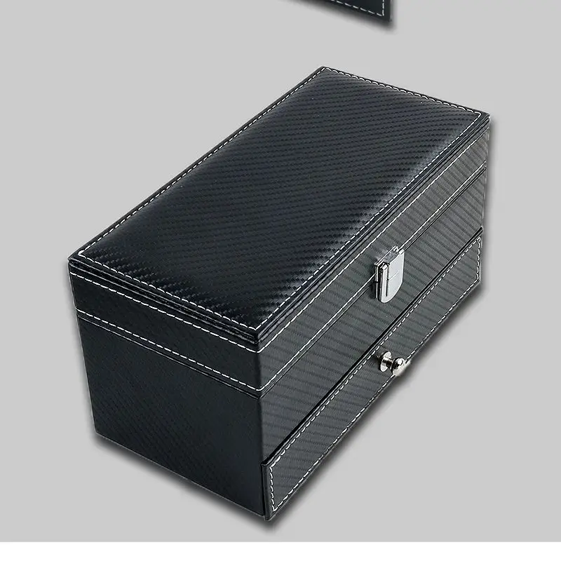 صندوق ساعة من جلد البولي يوريثان مجوهرات منظم للقرط حافظة عرض للسفر للرجال/النساء متعددة الوظائف 4 فتحات علوية مغناطيسية باللون الأسود