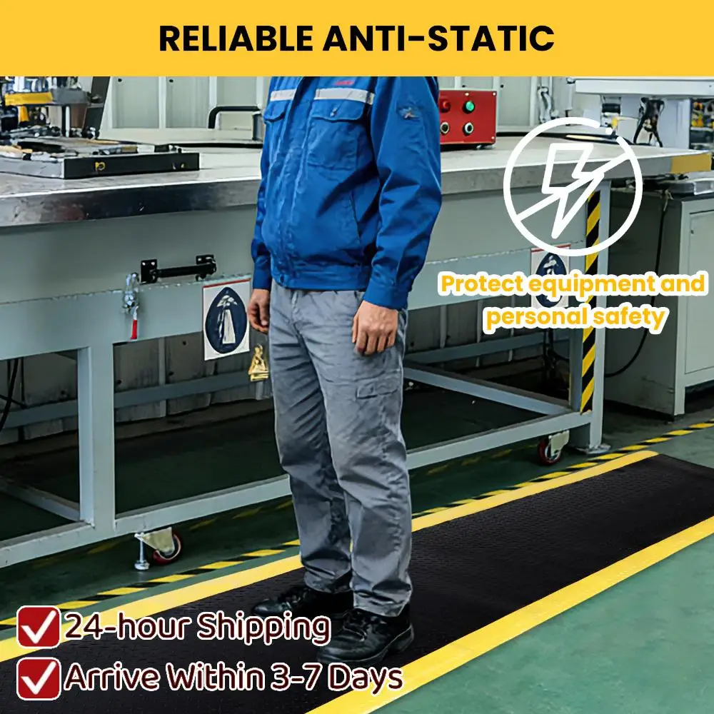 

Standing Mat 144x36inch Anti-Fatigue Work Mats Thick 3/4in Black with Yellow Border for Industrial and Commercial Workplaces