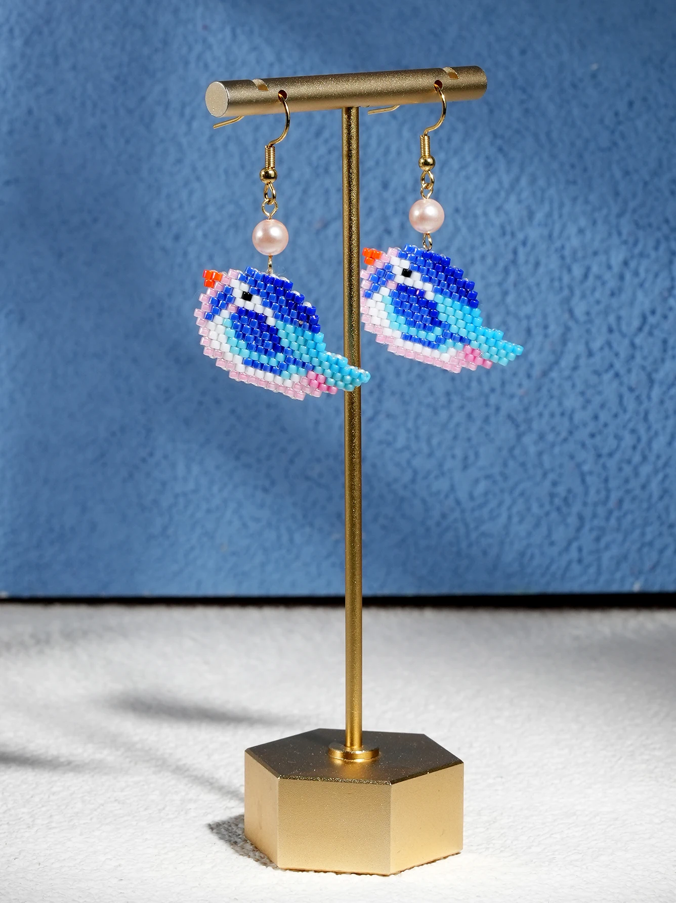 Beaded earrings Geometry Colorful Bohemia Alloy The bird Pattern female Hand-woven Trend Simple Original Rice bead earrings