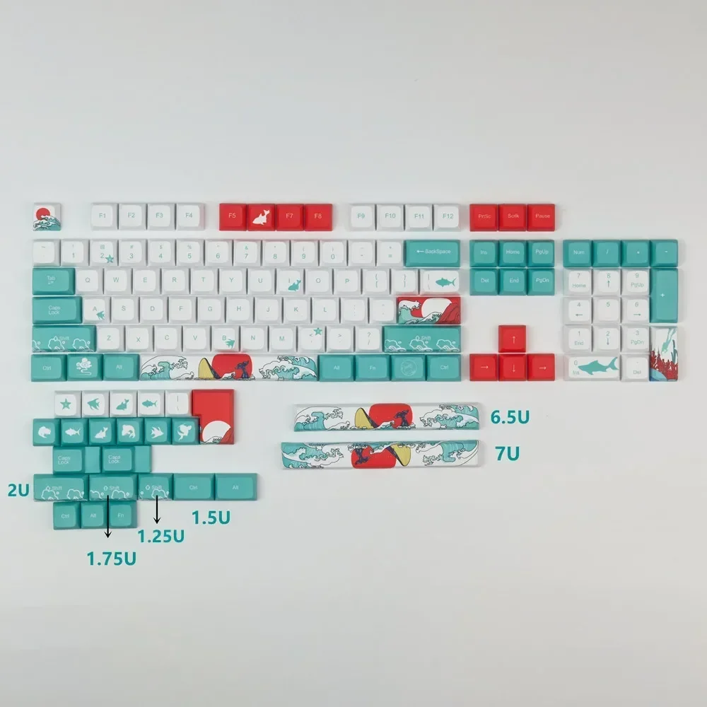 XDA Coral Sea PBT five-sided sublimation keycap personalized ball cap mechanical keyboard with a small full set of 7U supplement