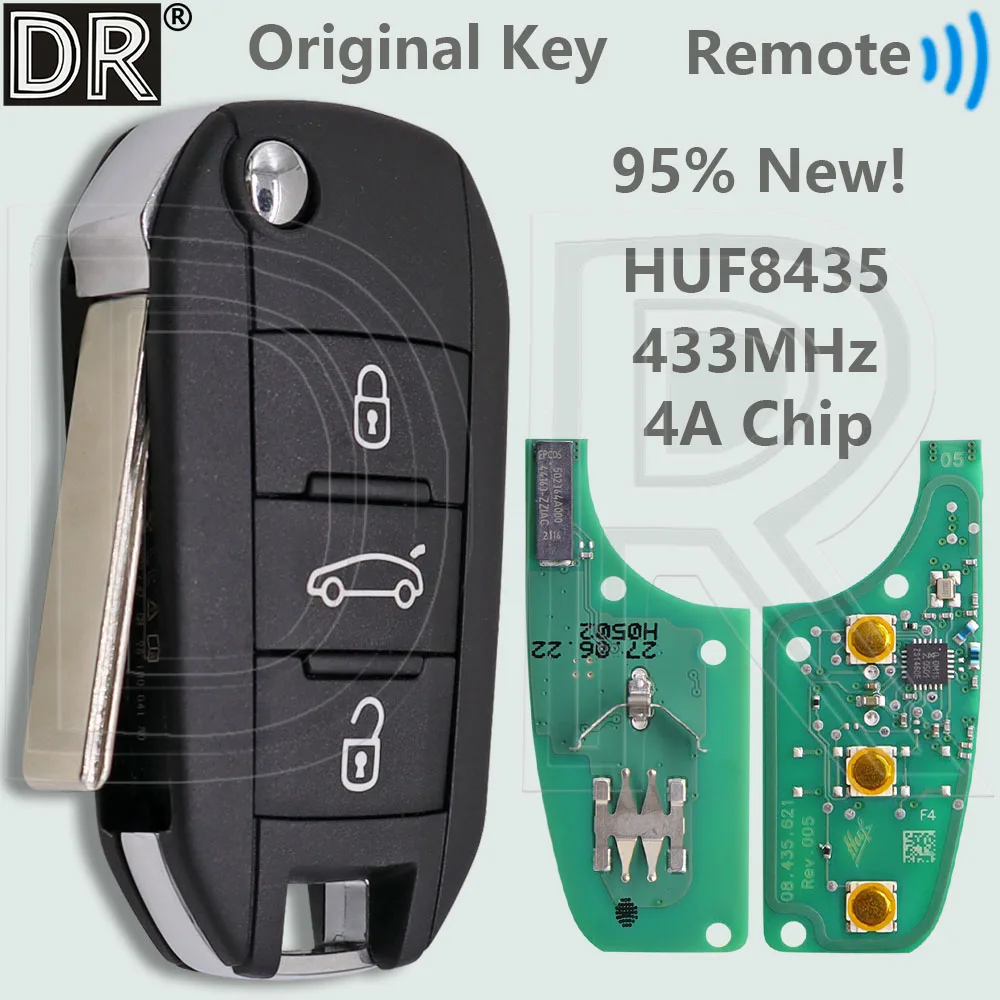 DR Original 4A Chip 433MHz HUF8435 95%-100% Neu! Flip-Auto-Fernbedienungsschlüssel für Peugeot 308 508 2008 3008 5008