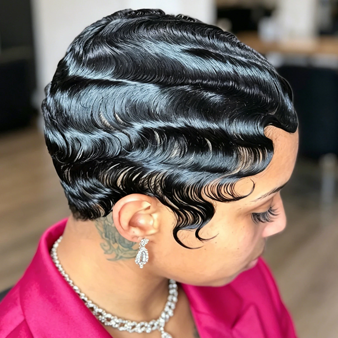 Short Finger Wave Wig Human Hair Brazilian Virgin Hair Full Machine Made Wigs for Women Natural Daily Party Wear
